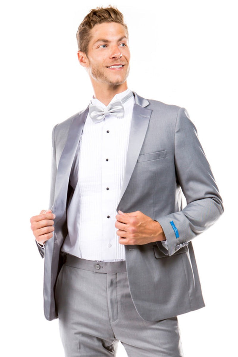 Wedding grey tuxedo MEN'S TWO BUTTON SLIM FIT WEDDING & PROM TUXEDO IN LIGHT GREY