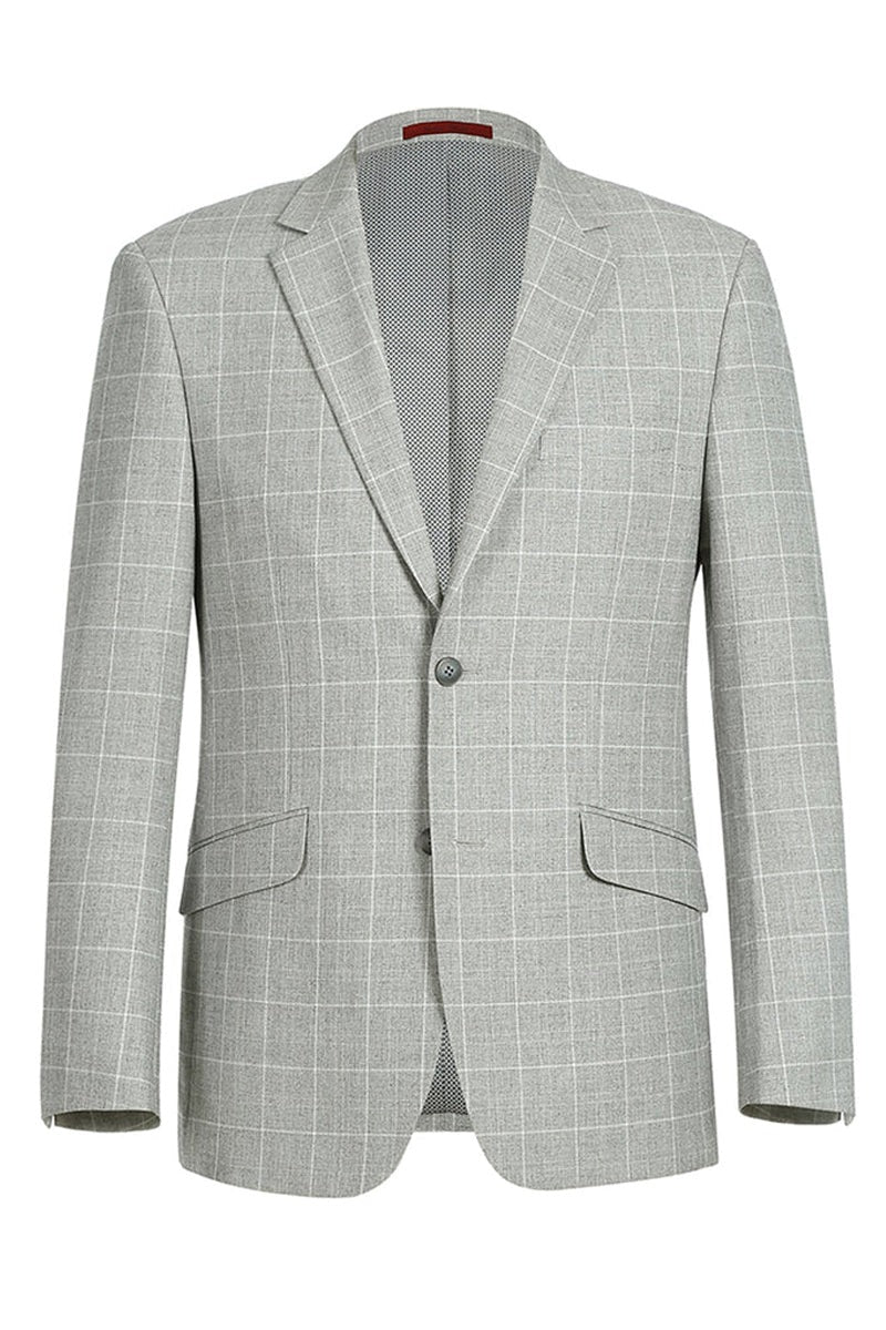 Western Sport Coat - Western Mens Two Button Slim Fit Sport Coat Blazer in Light Grey Ash Windowpane Plaid