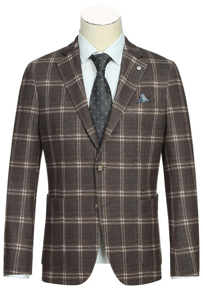 Western Sport Coat - Western Mens Slim Fit Half Canvas Patch Pocket Summer Cotton Blazer In Brown Windowpane Plaid