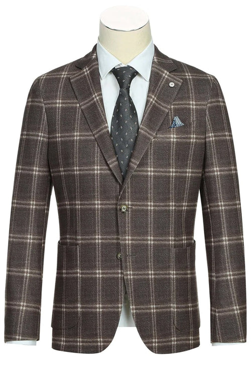 Western Sport Coat - Western Mens Slim Fit Half Canvas Patch Pocket Summer Cotton Blazer In Brown Windowpane Plaid