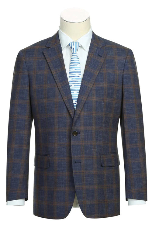 Saco Vaquero Western Sport Coat - Western Mens Slim Fit Two Button Sport Coat Blazer in Navy Blue & Gold Windowpane Plaid