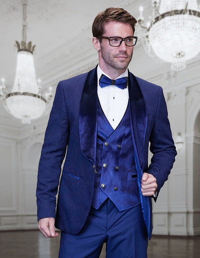 Prom Tuxedo - Wedding Suit - Groom Suit MEN'S SAPPHIRE VELVET SHAWL LAPEL TUXEDO WITH VELVET VEST by PROMTUXEDO