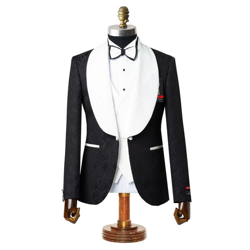 Black with White Velvet Lapel 3-Piece Tailored-Fit Tuxedo
