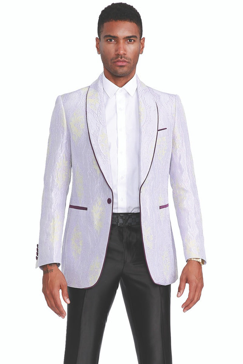 Purple Wedding Tuxedo MEN'S PAISLEY BROCADE PROM DINNER JACKET IN LILAC LAVENDER