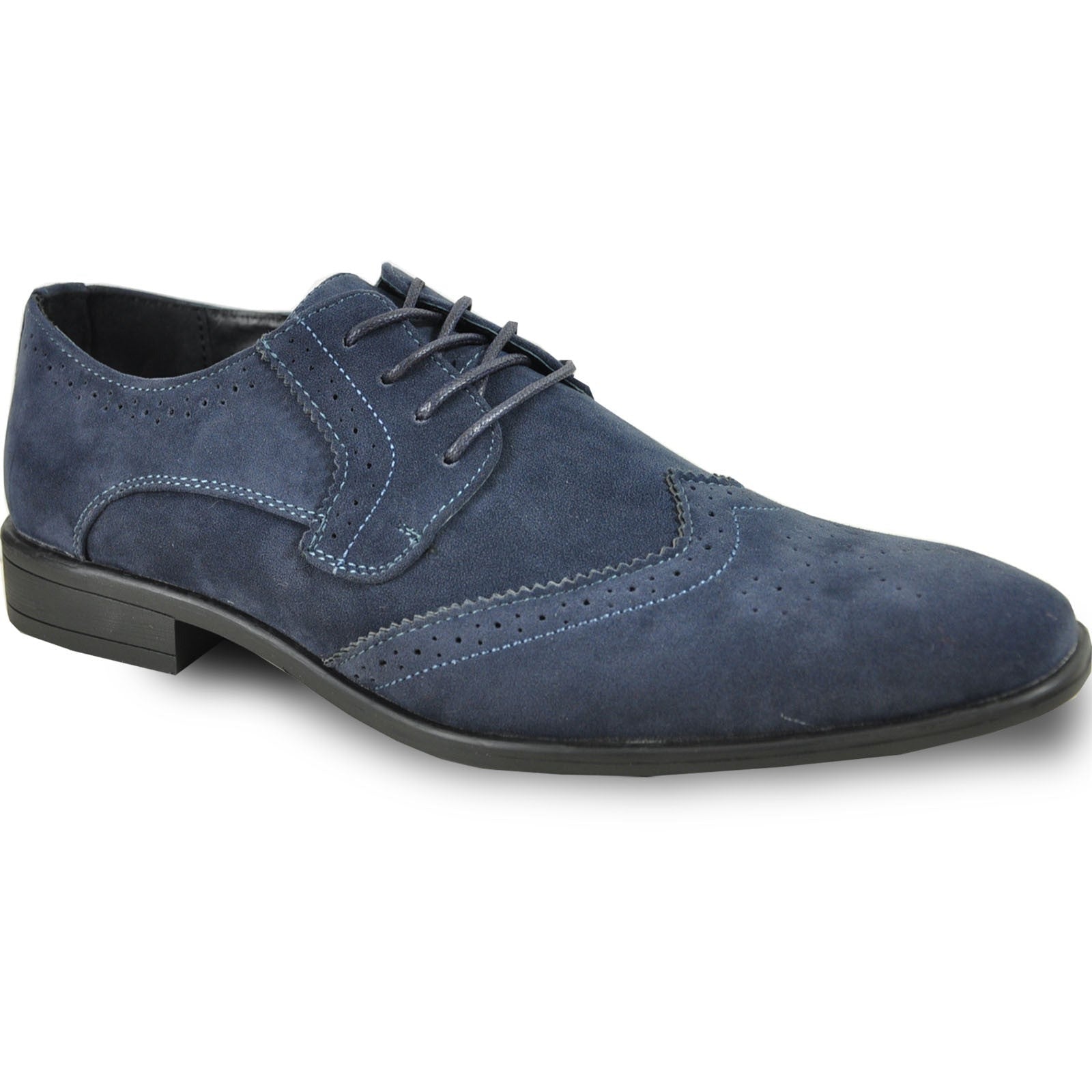 Blue Prom Shoe MENS VEGAN SUEDE WEDDING & PROM WINGTIP LACE UP DRESS SHOE IN NAVY BLUE