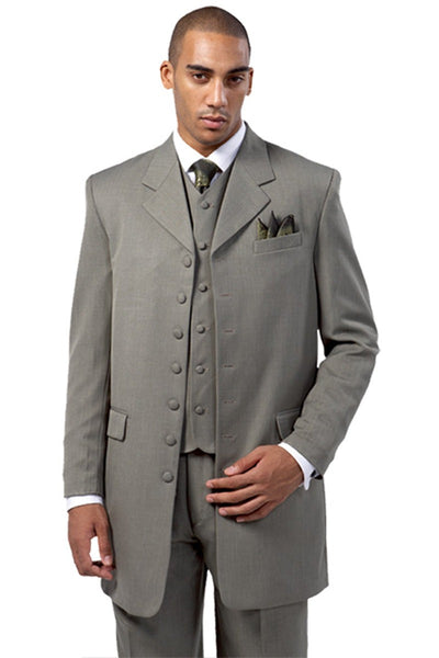 Silver Prom Suit - Platinum Color With Stage Suit MENS LONG VESTED FASHION ZOOT SUIT IN SILVER GREY