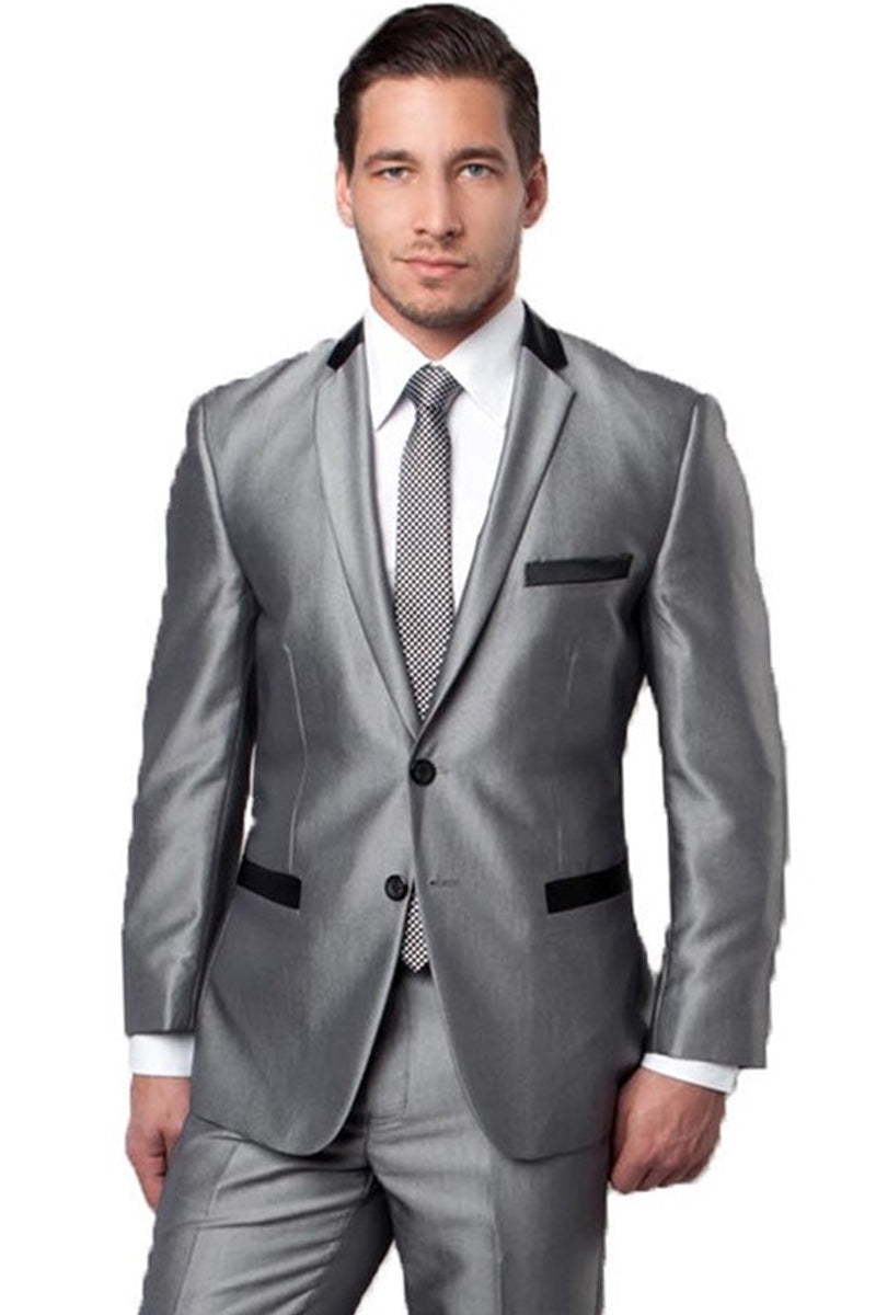 Silver Prom Suit Platinum Color With Stage Suit MEN'S TWO BUTTON SLI