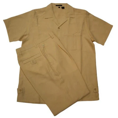 Dreams Mens Heather Yellow Textured Pattern Short Sleeved Walking Suit Fino 277-37
