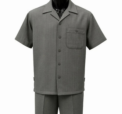 Dreams Mens Steel Gray Textured Pattern Short Sleeved Walking Suit Fino 277-35