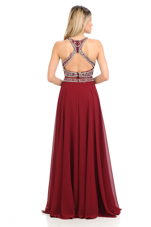 Lenovia 8122 Illusion Halter Beaded Chiffon A-line Dress