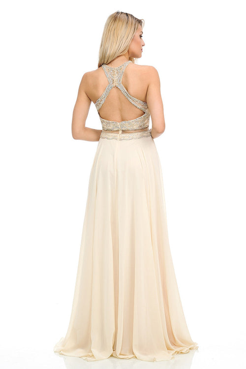 Lenovia 8122 Illusion Halter Beaded Chiffon A-line Dress