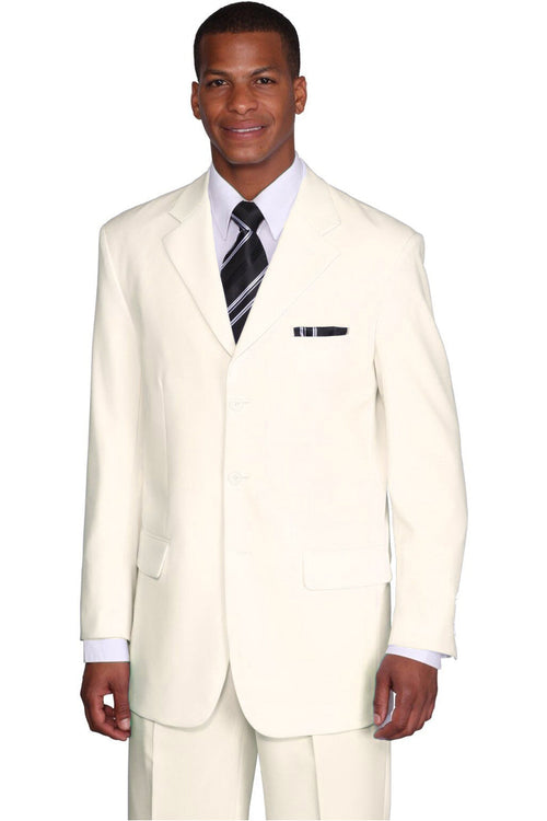 Mens 3 Button Classic Fit Poplin Suit in Cream by Fortino Landiin