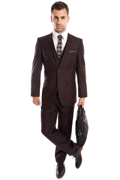 Men's Two Button Slim Fit Brown Suit for Weddings