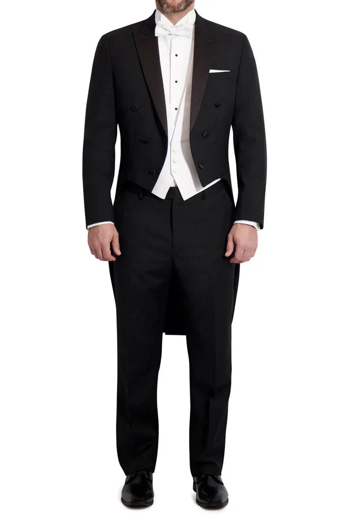 Men's Black Peak Tailcoat Jacket-Premium Stretch Blend Fabric