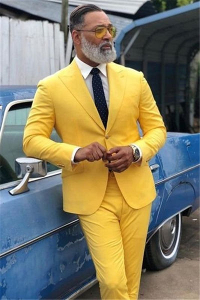 Stylish Yellow Prom Outfit for Prom | Peaked Lapel Men Suit | Yellow Prom Dress