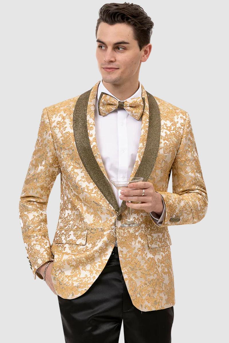 EJ Samuel Men's Sparkle Gold One-Button Tuxedo - Stylish Prom-Perfect Look - USA Men's Outlet – SuitUSA