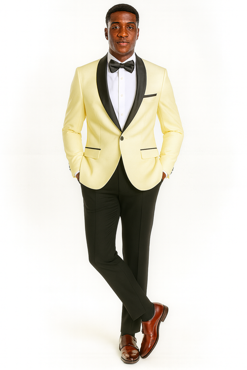 Big And Tall Suit For Men - Jacket + Pants + Bowtie + Pants - Ivory Suit
