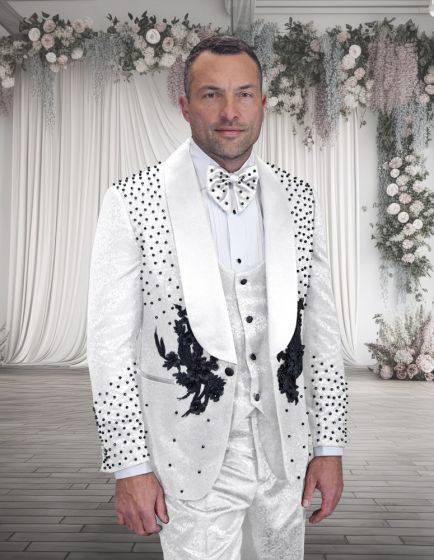 Statement Men's 3 Piece Modern Fit Tuxedo - Ornate Rhinestone