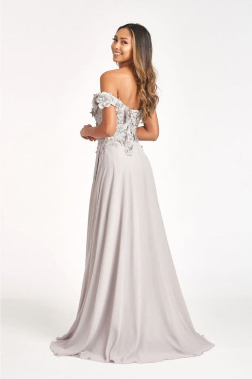 Off Shoulder Floral Chiffon Gown by Elizabeth K GL3018