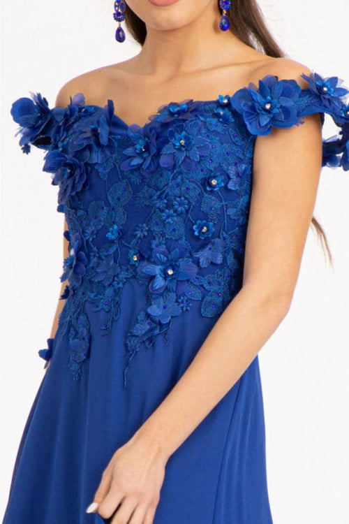 Off Shoulder Floral Chiffon Gown by Elizabeth K GL3018