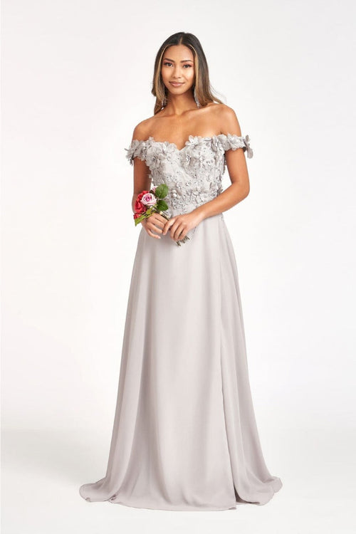 Off Shoulder Floral Chiffon Gown by Elizabeth K GL3018