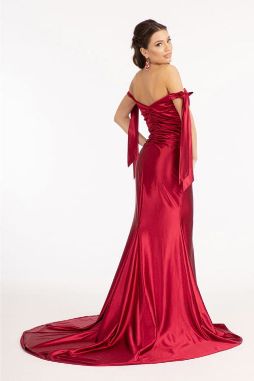 Off Shoulder Satin Dress by Elizabeth K GL3059