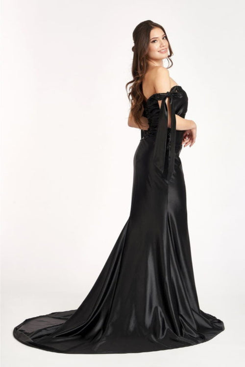 Off Shoulder Satin Dress by Elizabeth K GL3059