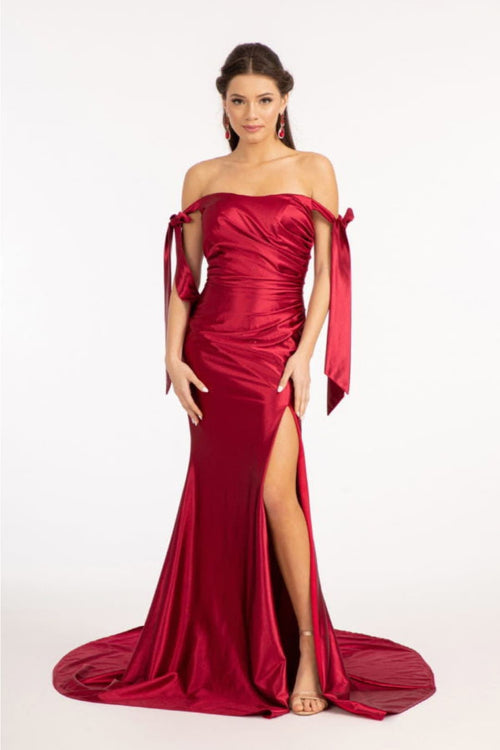 Off Shoulder Satin Dress by Elizabeth K GL3059