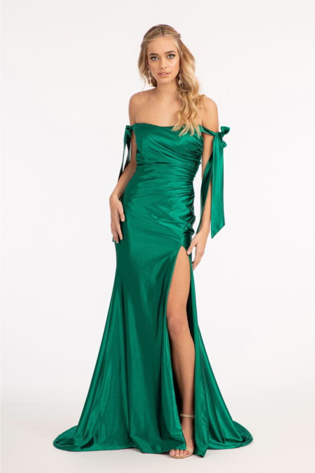 Off Shoulder Satin Dress by Elizabeth K GL3059