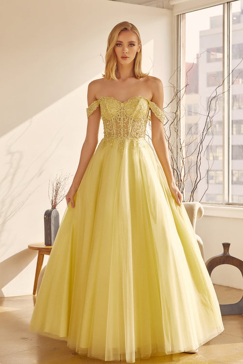 Juliet 280 Embroidered Illusion Bodice Glitter Tulle Off Shoulder Dress