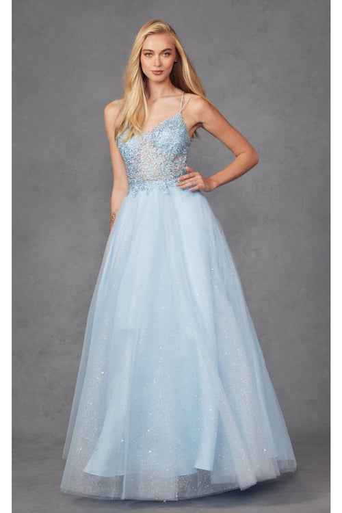 Embroidered Tulle Sparkle Gown by Juliet 268