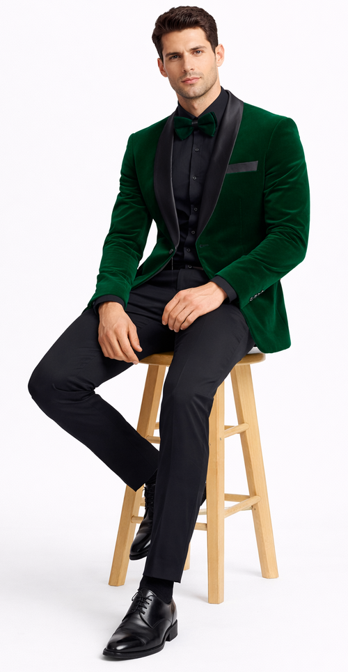 Emerald Green Velvet Tuxedo Jacket Slim Fit with Shawl Lapel - Wedding - Prom