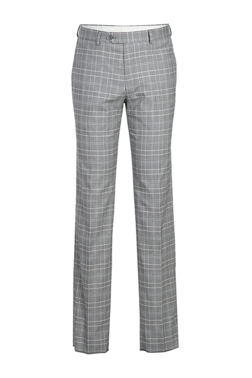 English Laundry Men's 2-Btn Slim Fit Suit in Light Grey Smoke Windowpane Plaid - USA Men's Outlet