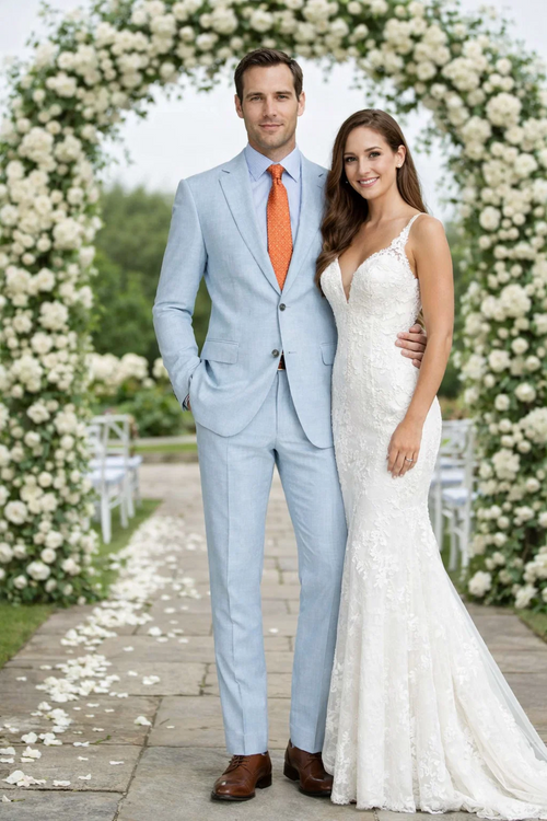 Enzo White, Khaki or Blue Linen Suits/ Free Shipping by Usamensoutlet