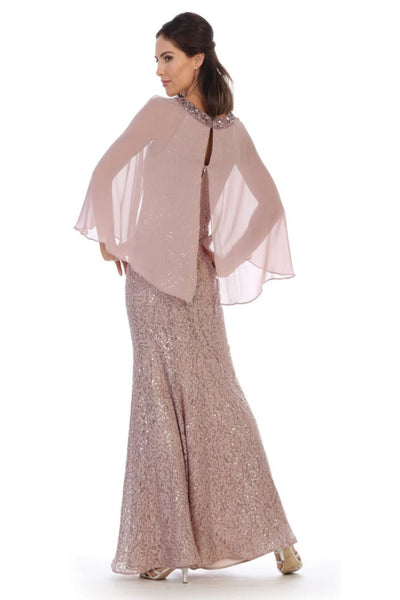 Eva USA 3276 Mother of the Bride Keyhole Neck Sequin Cape Dress