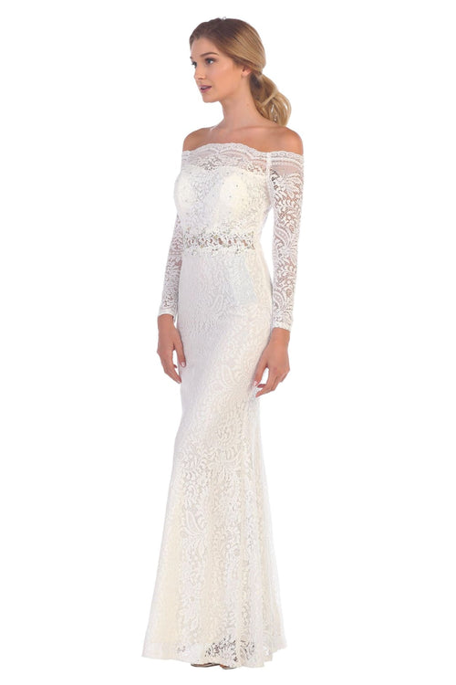 Eva USA 3287 Long Off-Shoulder Formal Lace Evening Party Dress