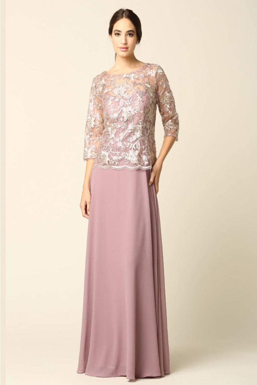 Eva USA 3377 One Piece Georgette Mother of the Bride Evening Dress