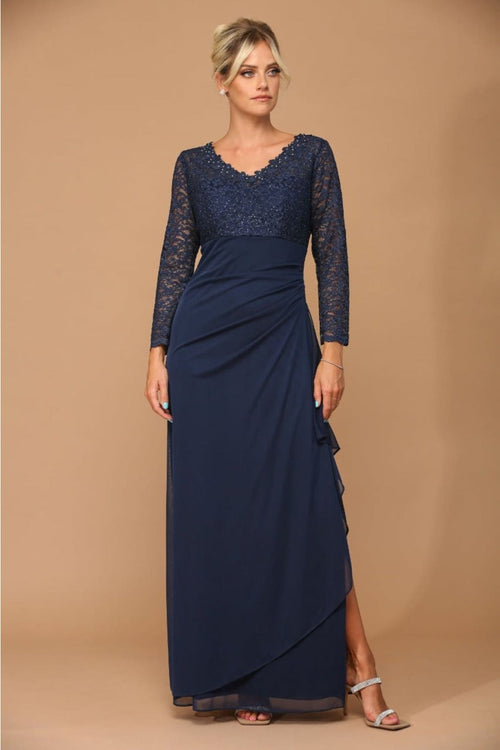 V-Neck Long Lace Gown Mother of the Groom Dress