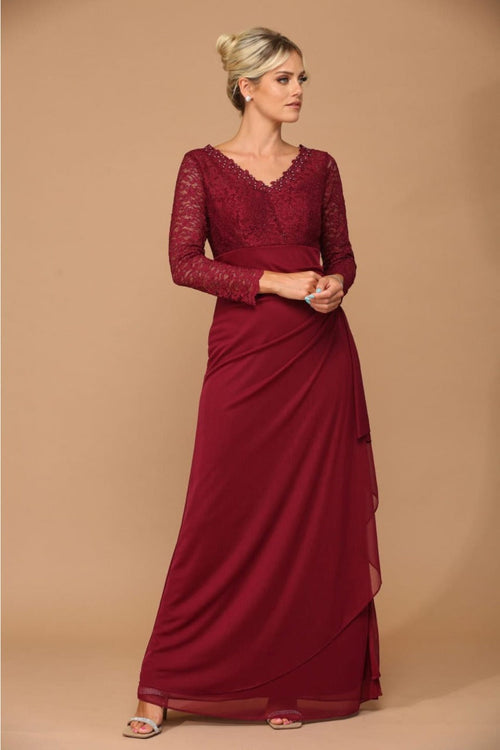V-Neck Long Lace Gown Mother of the Groom Dress