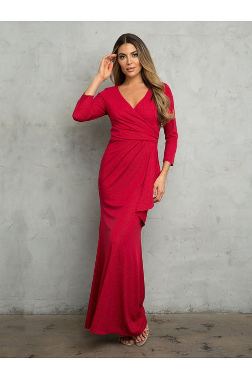 V-Neck 3/4 Sleeve MOB Formal Dress