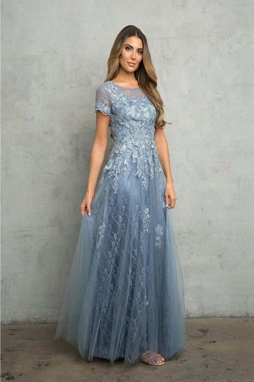 Eva USA 5261 Monochrome Appliqué Tulle Mother of the Bride Gown