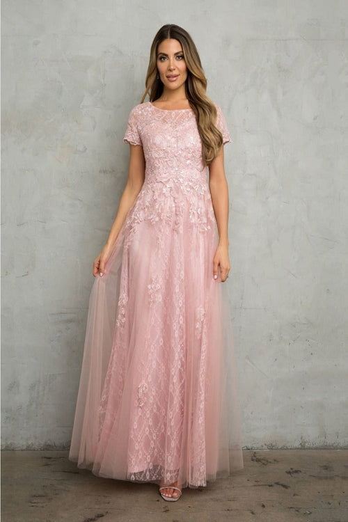 Eva USA 5261 Monochrome Appliqué Tulle Mother of the Bride Gown
