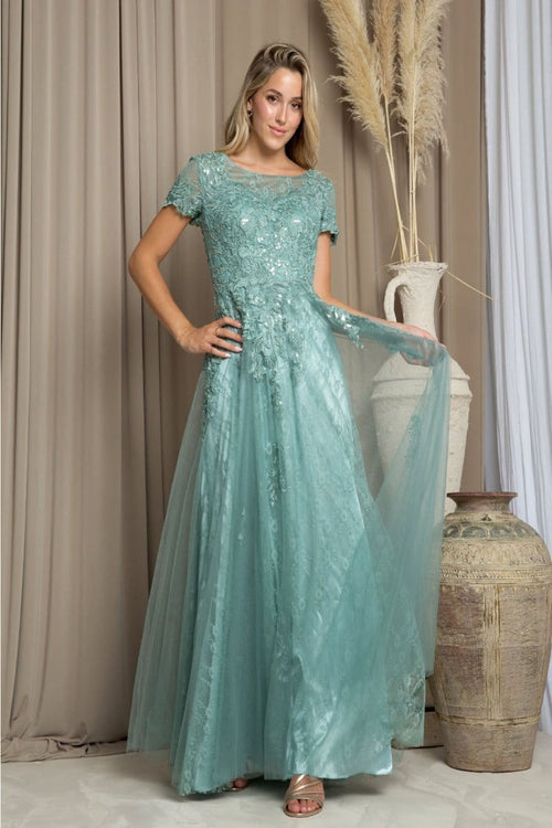 Eva USA 5261 Monochrome Appliqué Tulle Mother of the Bride Gown