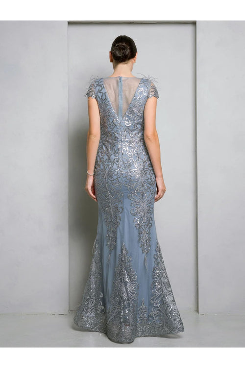 Eva USA 5266 Long Formal Glitter Applique Evening Dress