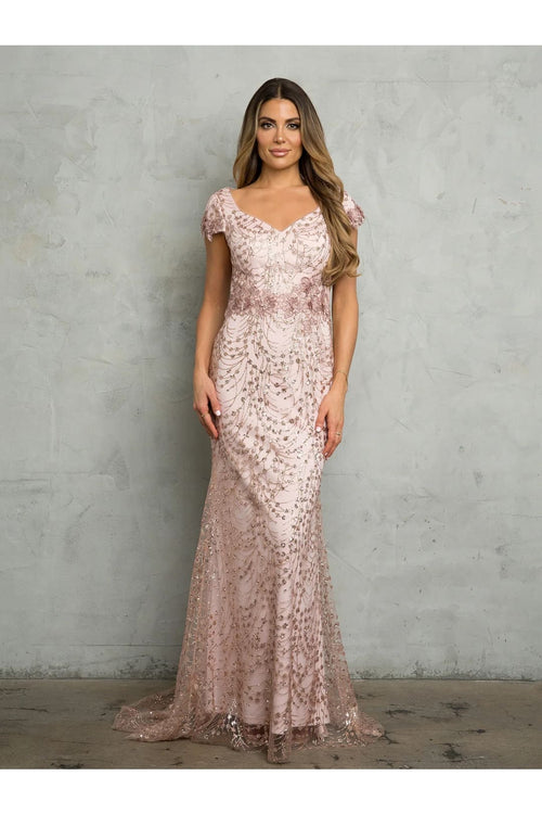 Eva USA 5266 Long Formal Glitter Applique Evening Dress