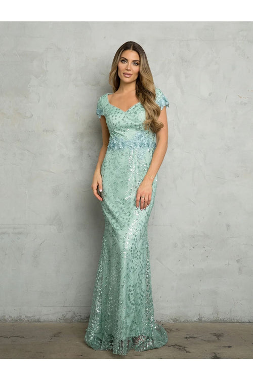 Eva USA 5266 Long Formal Glitter Applique Evening Dress