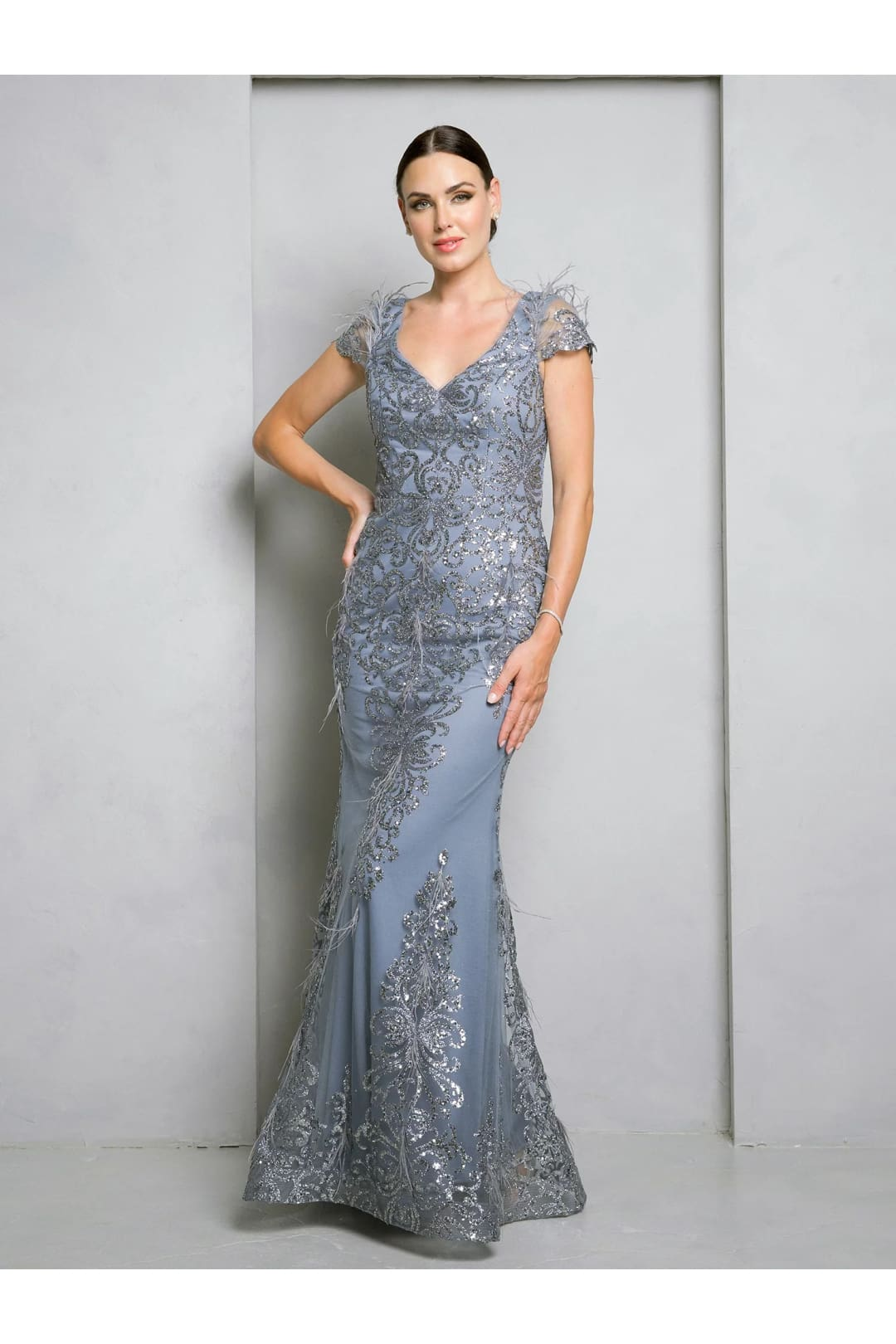 Eva USA 5266 Long Formal Glitter Applique Evening Dress