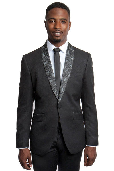 Examples:
Tazio Men's Elegant One-Button Slim Fit Jacket with Preppy Leaf Lapel in Black - USA Men's Outlet