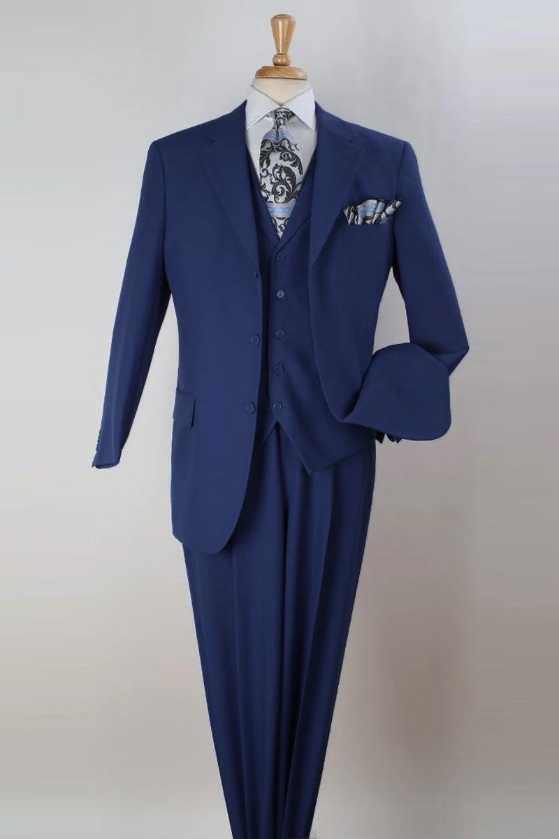 Apollo King "Classic Fit Men's Three-Button Vested Suit in Navy Blue"