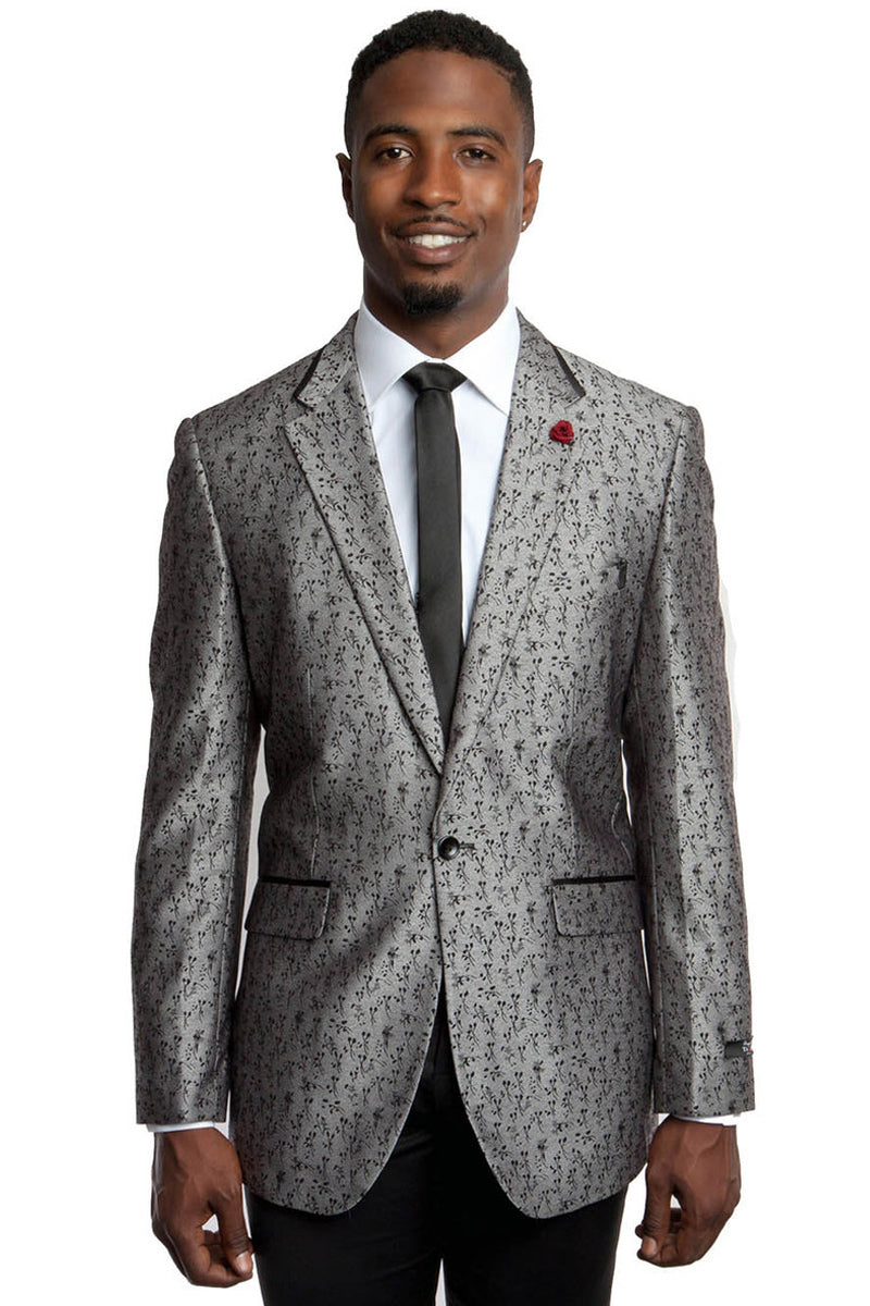 Men's Silver Grey Floral Blazer by Tazio Suits